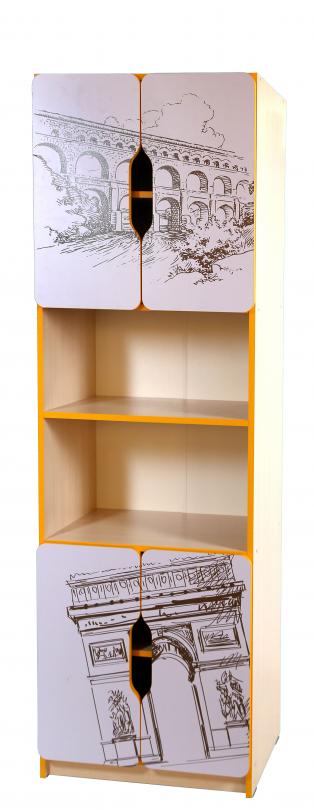 Універсальна напівзакрита стінка "Шкільна подорож" елемент №4 з фотодруком №2, 4-дверна з полицями, матеріал корпусу - ЛДСП, АЛМАНТ, 600х410х1885 мм.